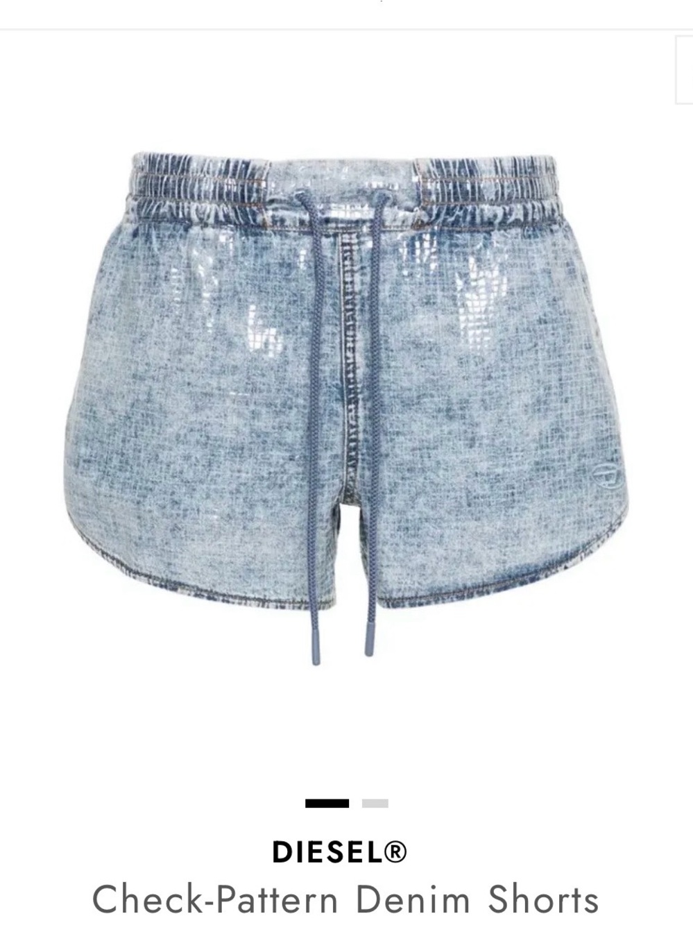 Diesel Light Wash Check-Pattern Denim Drawstring Shorts